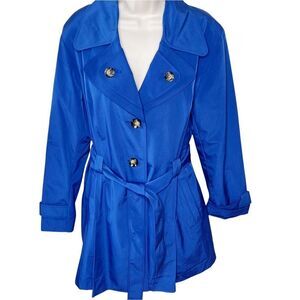 LONDON FOG Women's Single Breasted Trench Coat Royal Blue Size XL